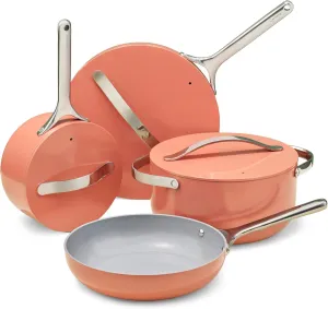 Caraway Nonstick Ceramic Cookware Set (12 Piece) Pots, Pans, Lids and Kitchen Storage - Oven Safe & Compatible with All Stovetops - Perracotta