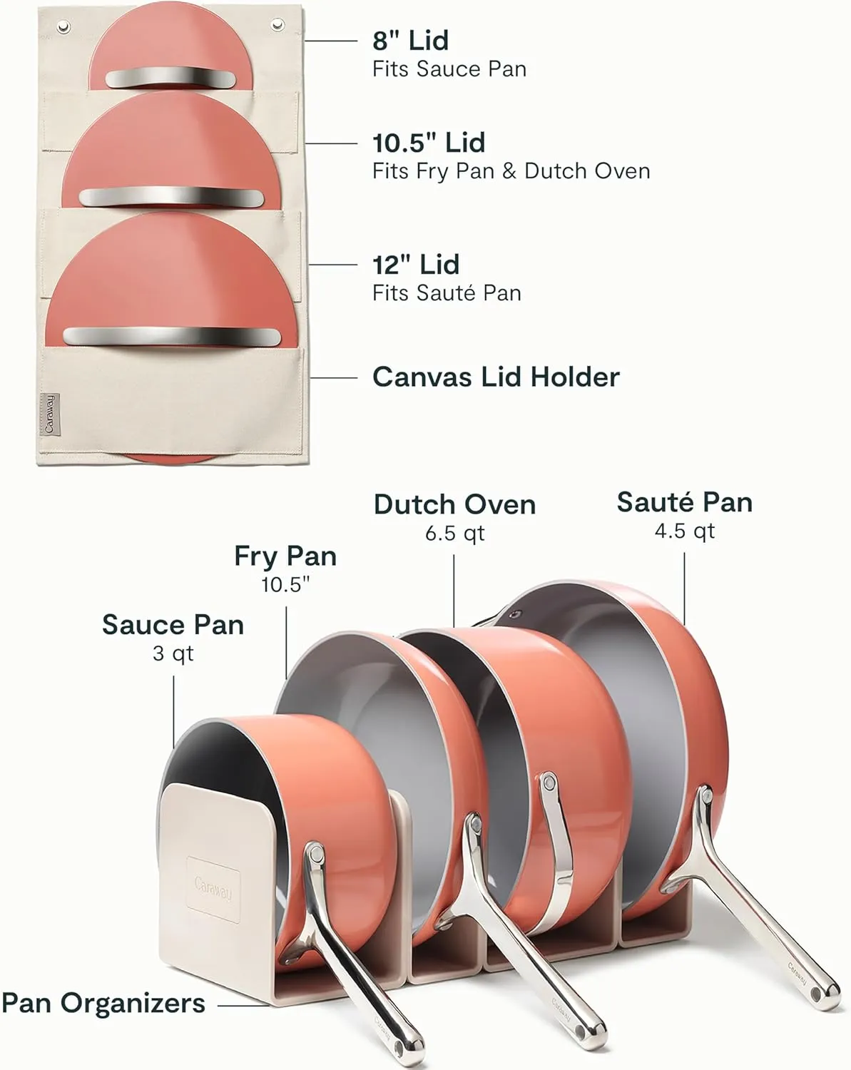 Caraway Nonstick Ceramic Cookware Set (12 Piece) Pots, Pans, Lids and Kitchen Storage - Oven Safe & Compatible with All Stovetops - Perracotta