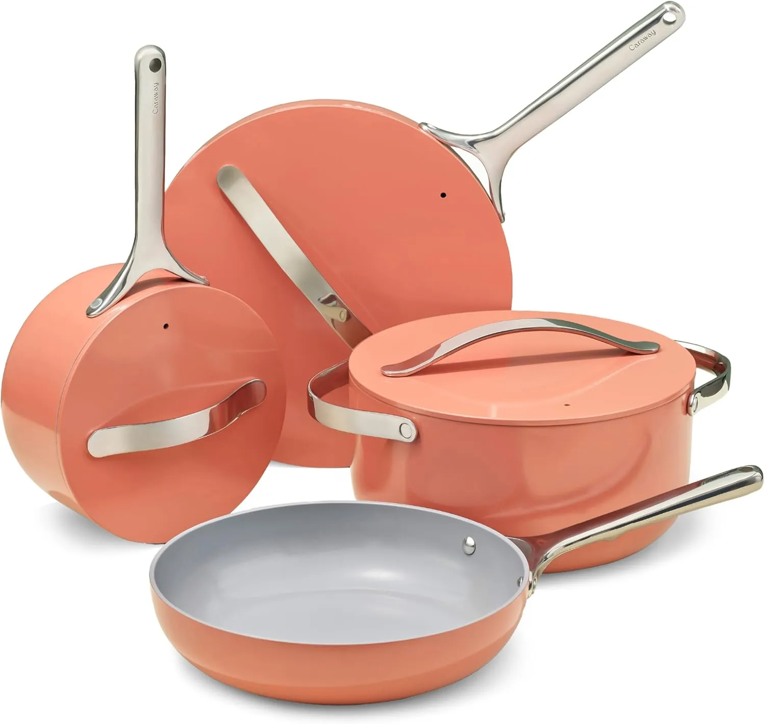 Caraway Nonstick Ceramic Cookware Set (12 Piece) Pots, Pans, Lids and Kitchen Storage - Oven Safe & Compatible with All Stovetops - Perracotta
