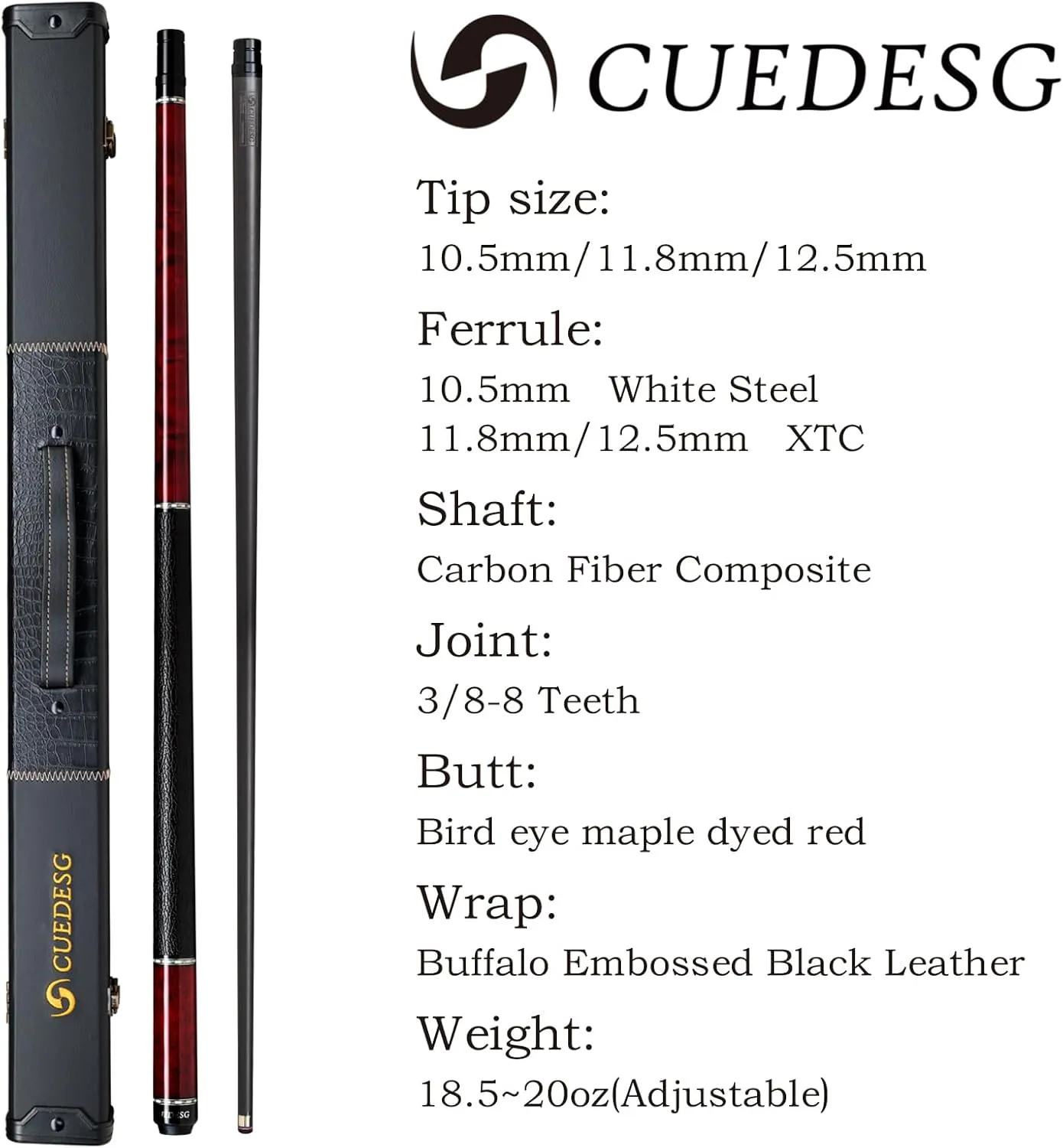 Carbon Fiber Pool Cue Stick 10.5mm/11.8mm/12.5mm,Low Deflection Pool Stick with Rare Wood Butt,Professional Cue Stick with Box Case