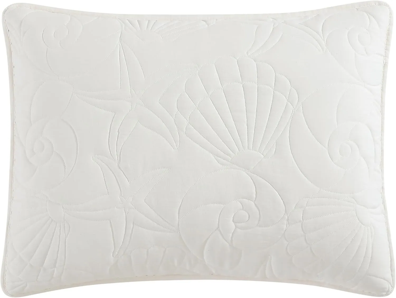 CARIBBEAN JOE King Outlined Shell 3-Piece Quilt Set, Coastal Beach Design Bedding, Ivory