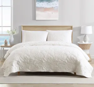 CARIBBEAN JOE King Outlined Shell 3-Piece Quilt Set, Coastal Beach Design Bedding, Ivory