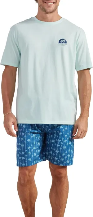 CARIBBEAN JOE Men's Sleep Set, Island Sunset Shorts and Blue Crew Neck T-Shirt Pajamas, Lightweight Novelty Pjs
