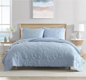 CARIBBEAN JOE Twin Outlined Shell 2-Piece Quilt Set, Coastal Beach Design Bedding, Blue