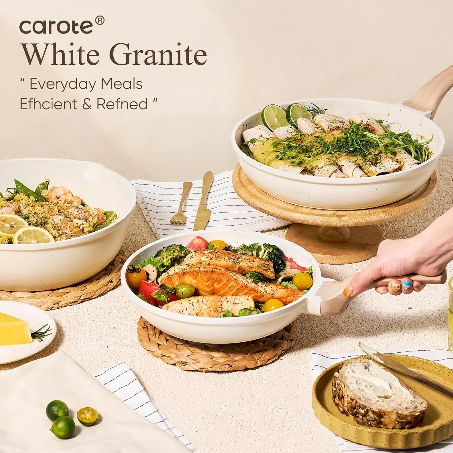 CAROTE 14 Pcs Pots and Pans Set Nonstick,Cookware Set Kitchen Cooking Set with Utensil and Pan Protectors