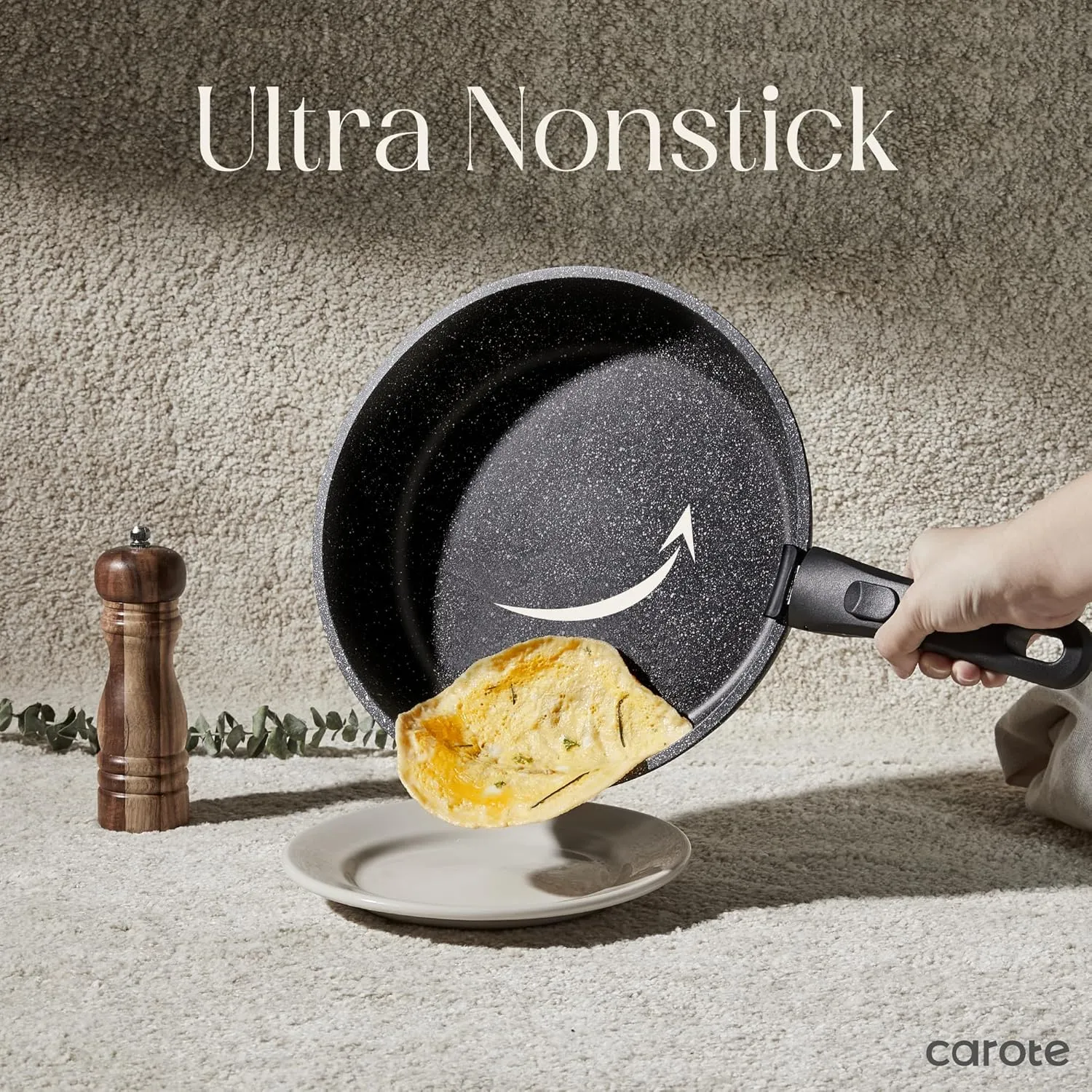 CAROTE 17pcs Pots and Pans Set Detachable Handle, Nonstick Cookware Set with Removable Handle,RV Kitchen Set, Oven Use, Camping Use, Midnight Black Granite