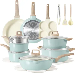 CAROTE 21 Ceramic Cookware Set, Pots and Pans Set Non stick, Cook Ware Set Induction Kitchen Cooking Set Non-toxic Health Induction Cookware, PFAS Free