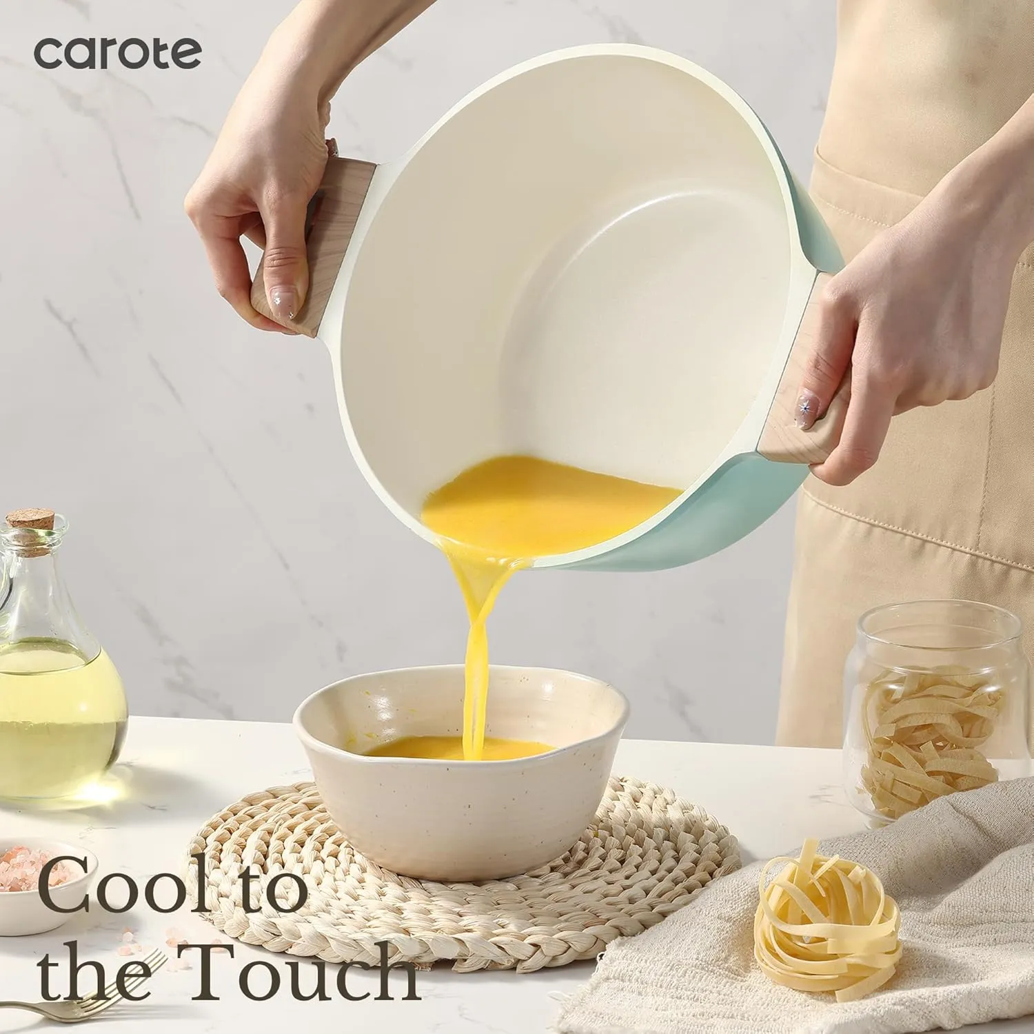 CAROTE 21 Ceramic Cookware Set, Pots and Pans Set Non stick, Cook Ware Set Induction Kitchen Cooking Set Non-toxic Health Induction Cookware, PFAS Free