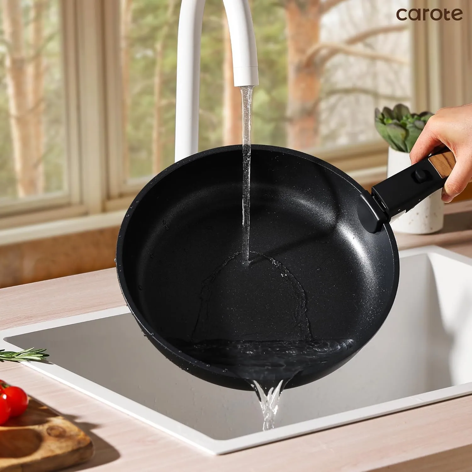 CAROTE 34pcs Pots and Pans Set, Nonstick Cookware Set Detachable Handle, Induction Kitchen Cookware Sets Non Stick with Removable Handle, RV Cookware Set, Oven Safe, Jet Black