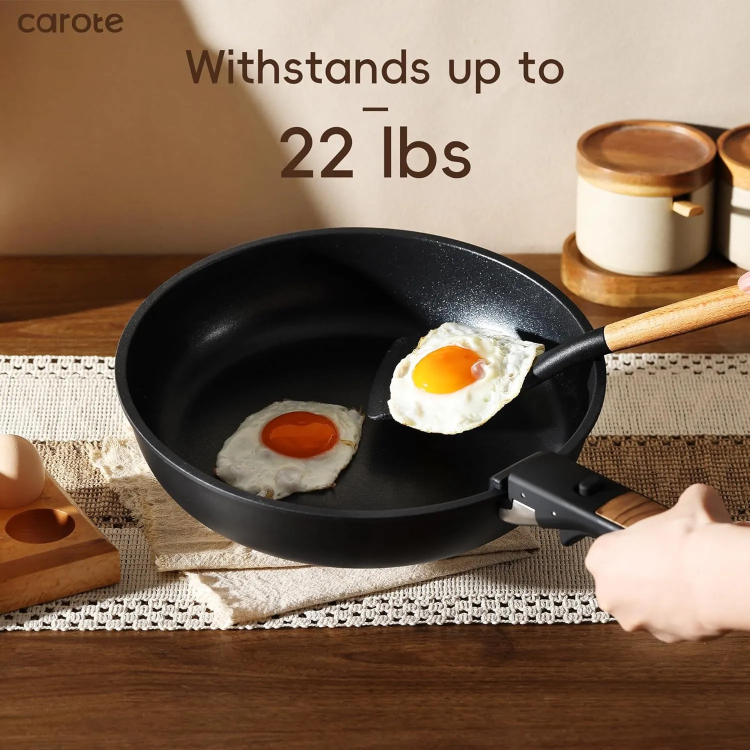 CAROTE 34pcs Pots and Pans Set, Nonstick Cookware Set Detachable Handle, Induction Kitchen Cookware Sets Non Stick with Removable Handle, RV Cookware Set, Oven Safe, Jet Black