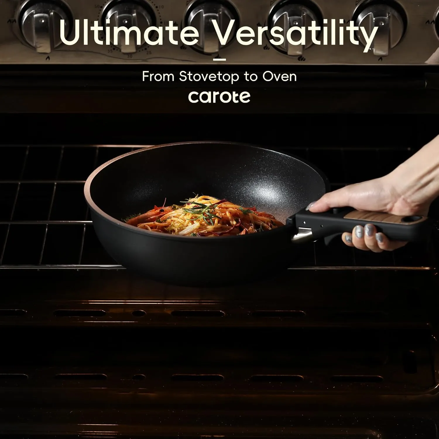 CAROTE 34pcs Pots and Pans Set, Nonstick Cookware Set Detachable Handle, Induction Kitchen Cookware Sets Non Stick with Removable Handle, RV Cookware Set, Oven Safe, Jet Black