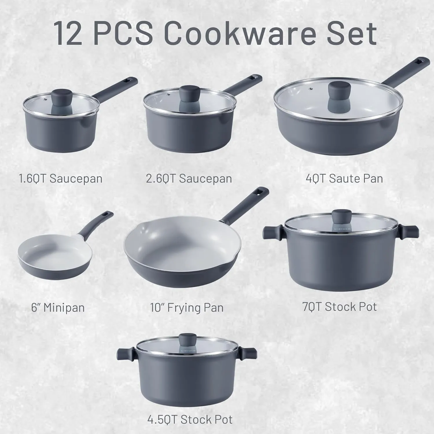CAROTE Ceramic Cookware Set 12 Piece, Healthy & PFOA/PFAS Free, Nonstick Pots and Pans Set, Induction-Compatible, Navy Blue