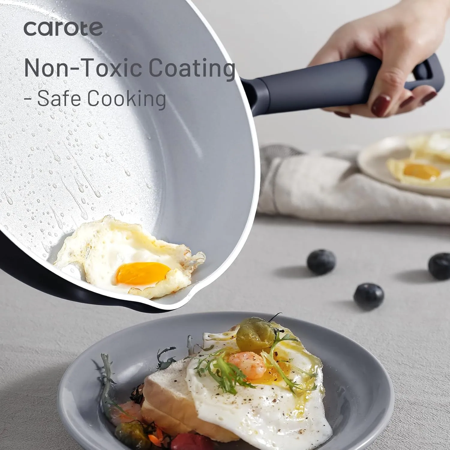CAROTE Ceramic Cookware Set 12 Piece, Healthy & PFOA/PFAS Free, Nonstick Pots and Pans Set, Induction-Compatible, Navy Blue