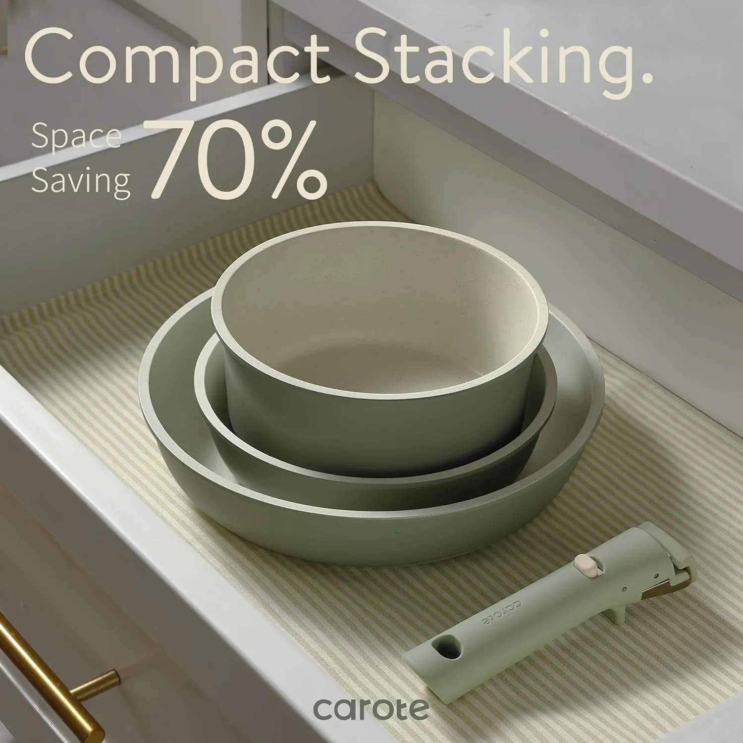 CAROTE Pots and Pans Set, Nonstick Cookware Set Detachable Handle, 15pcs Induction Kitchen Cookware Sets Non Stick with Removable Handle, RV Cookware Set, Oven Safe, Sage Green