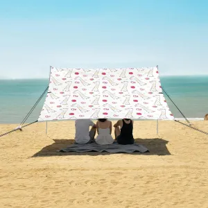 Cartoon Giraffe Strawberry Beach Canopy Tent Anti-UV & Wind Resistant, Camping Sun Shelter Easy Setup Portable,Outdoor Shade Tents with Sandbags,Sand Shovels,Ground Pegs & Stability Poles