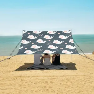 Cartoon Seal Pink Hearts Beach Canopy Tent Anti-UV & Wind Resistant, Camping Sun Shelter Easy Setup Portable,Outdoor Shade Tents with Sandbags,Sand Shovels,Ground Pegs & Stability Poles