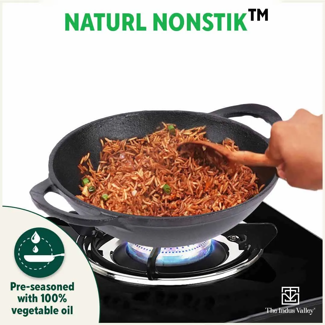 CASTrong Cast Iron Cookware Set - Kadai [1.4L] Kadai [2.2L],Pre-seasoned,100% Pure,Toxin-free