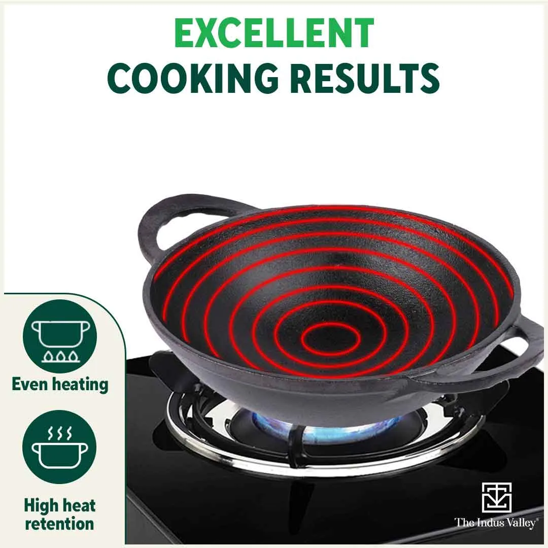 CASTrong Cast Iron Cookware Set - Kadai [1.4L] Kadai [2.2L],Pre-seasoned,100% Pure,Toxin-free
