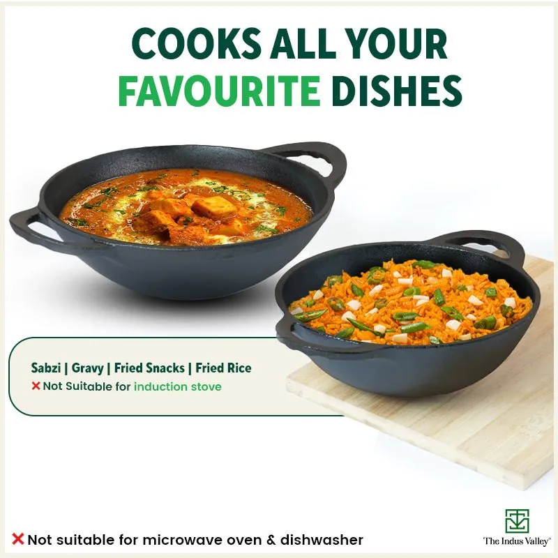 CASTrong Cast Iron Cookware Set - Kadai [1.4L] Kadai [2.2L],Pre-seasoned,100% Pure,Toxin-free