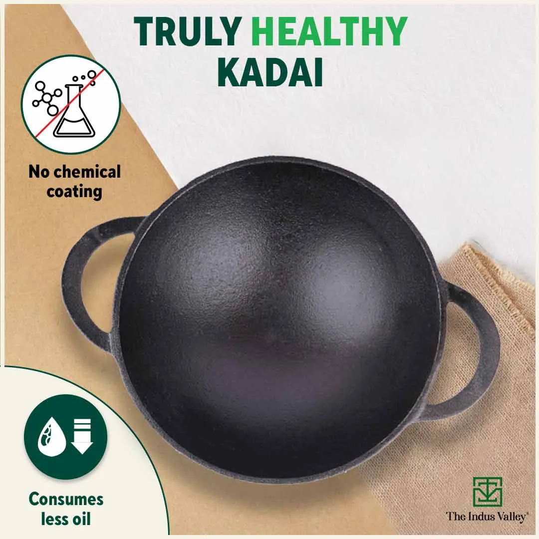CASTrong Cast Iron Cookware Set - Kadai [1.4L] Kadai [2.2L],Pre-seasoned,100% Pure,Toxin-free