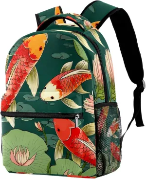 Casual Backpack for Travel, Travel Bag with Multiple Pockets, pond fish