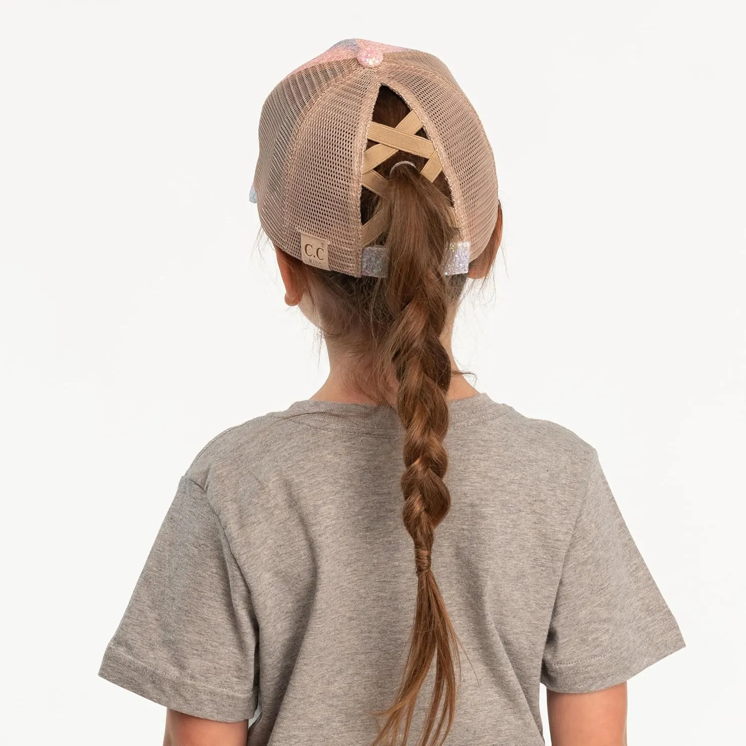 C.C Ponycap Messy High Bun Ponytail Adjustable Glitter Mesh Trucker Baseball Cap
