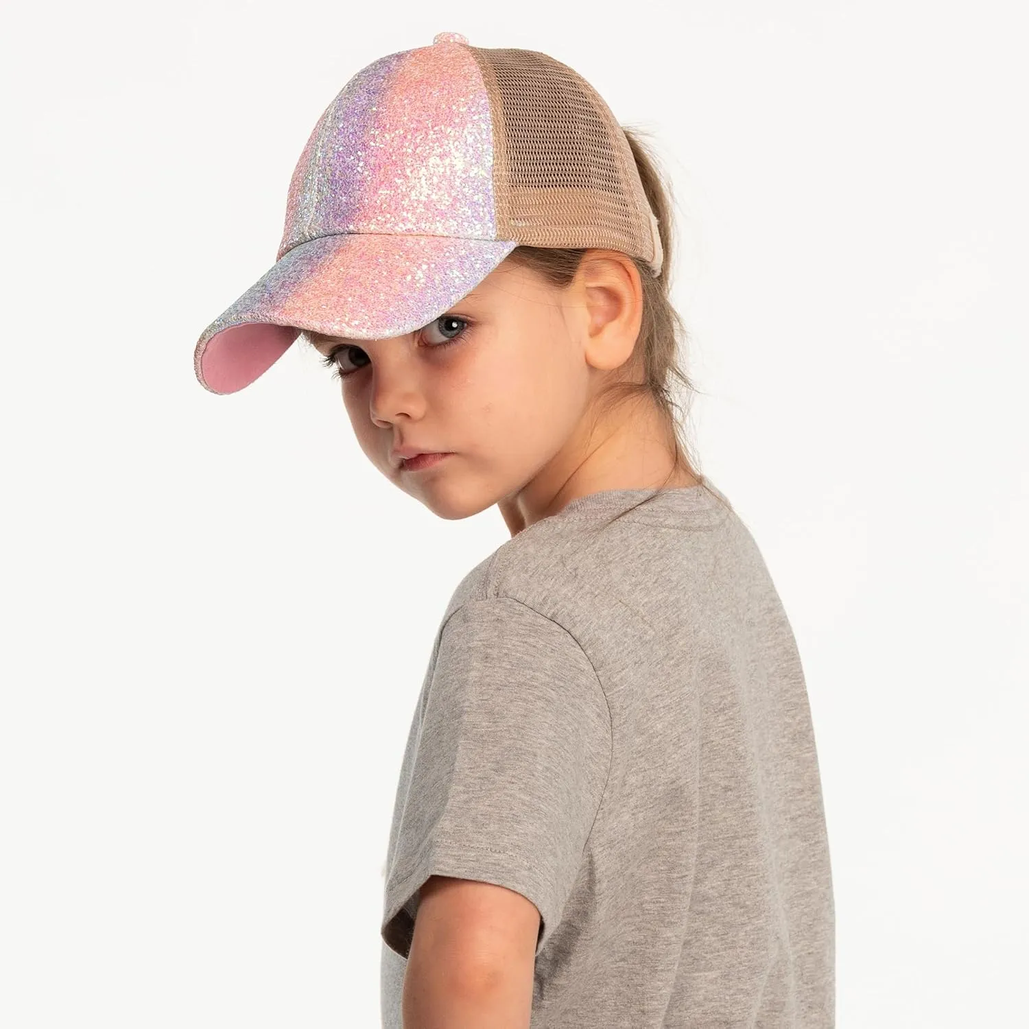 C.C Ponycap Messy High Bun Ponytail Adjustable Glitter Mesh Trucker Baseball Cap