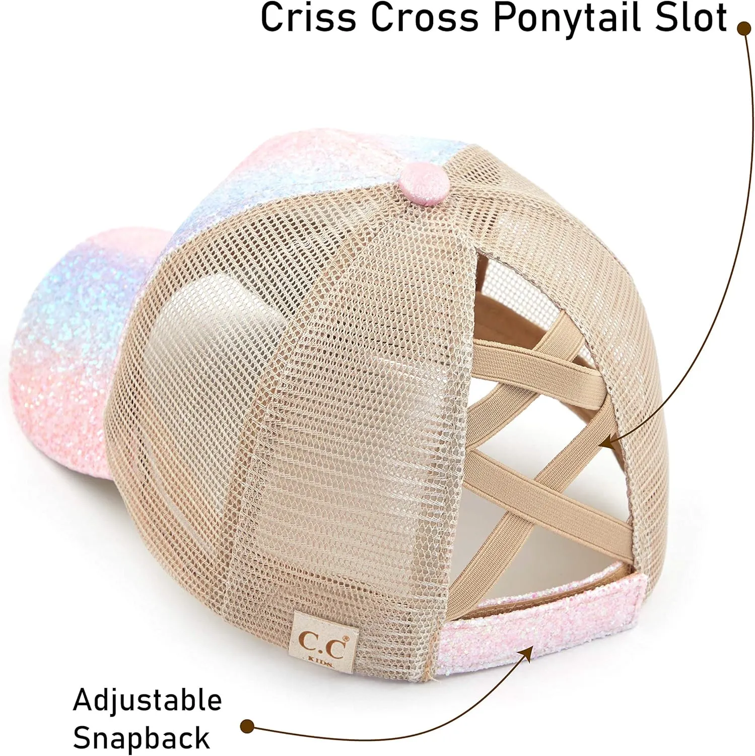 C.C Ponycap Messy High Bun Ponytail Adjustable Glitter Mesh Trucker Baseball Cap