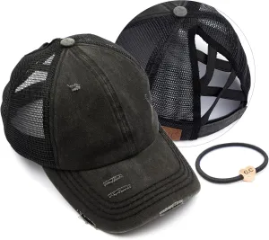 C.C Ponycap Messy High Bun Ponytail Adjustable Glitter Mesh Trucker Baseball Cap