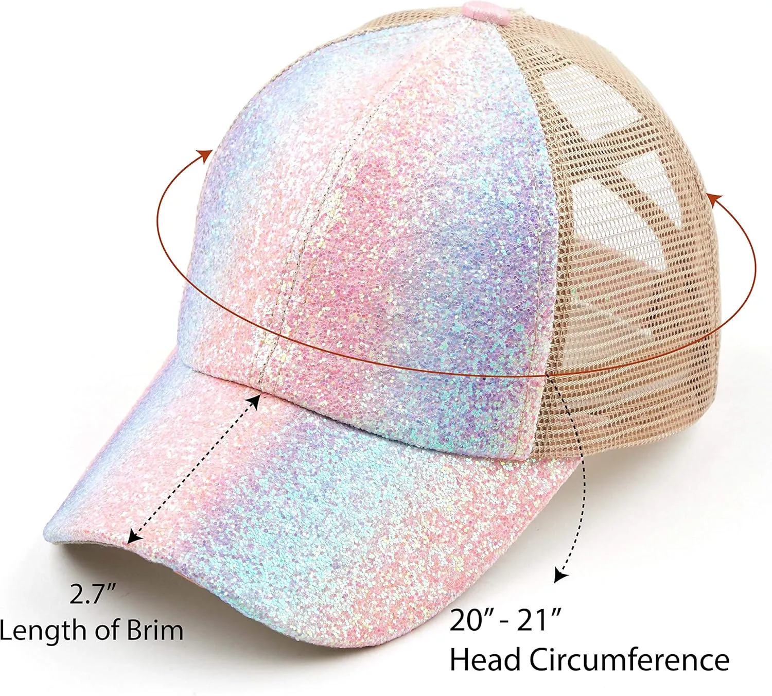 C.C Ponycap Messy High Bun Ponytail Adjustable Glitter Mesh Trucker Baseball Cap