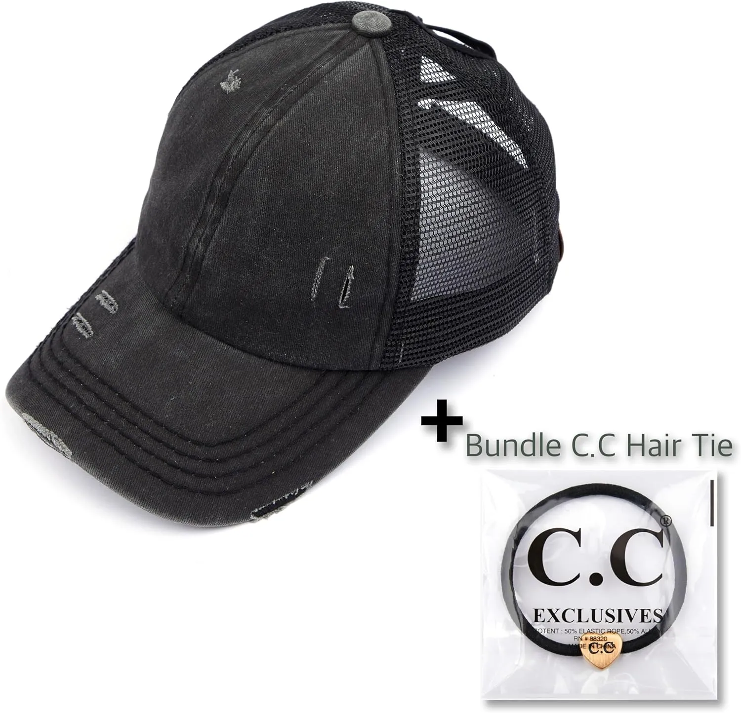 C.C Ponycap Messy High Bun Ponytail Adjustable Glitter Mesh Trucker Baseball Cap