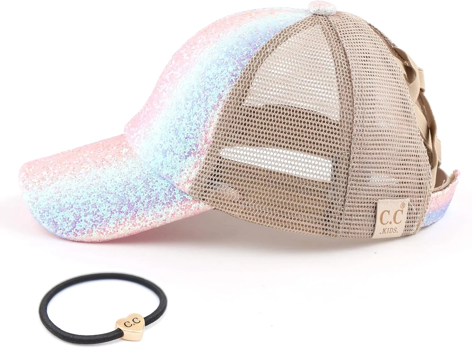 C.C Ponycap Messy High Bun Ponytail Adjustable Glitter Mesh Trucker Baseball Cap