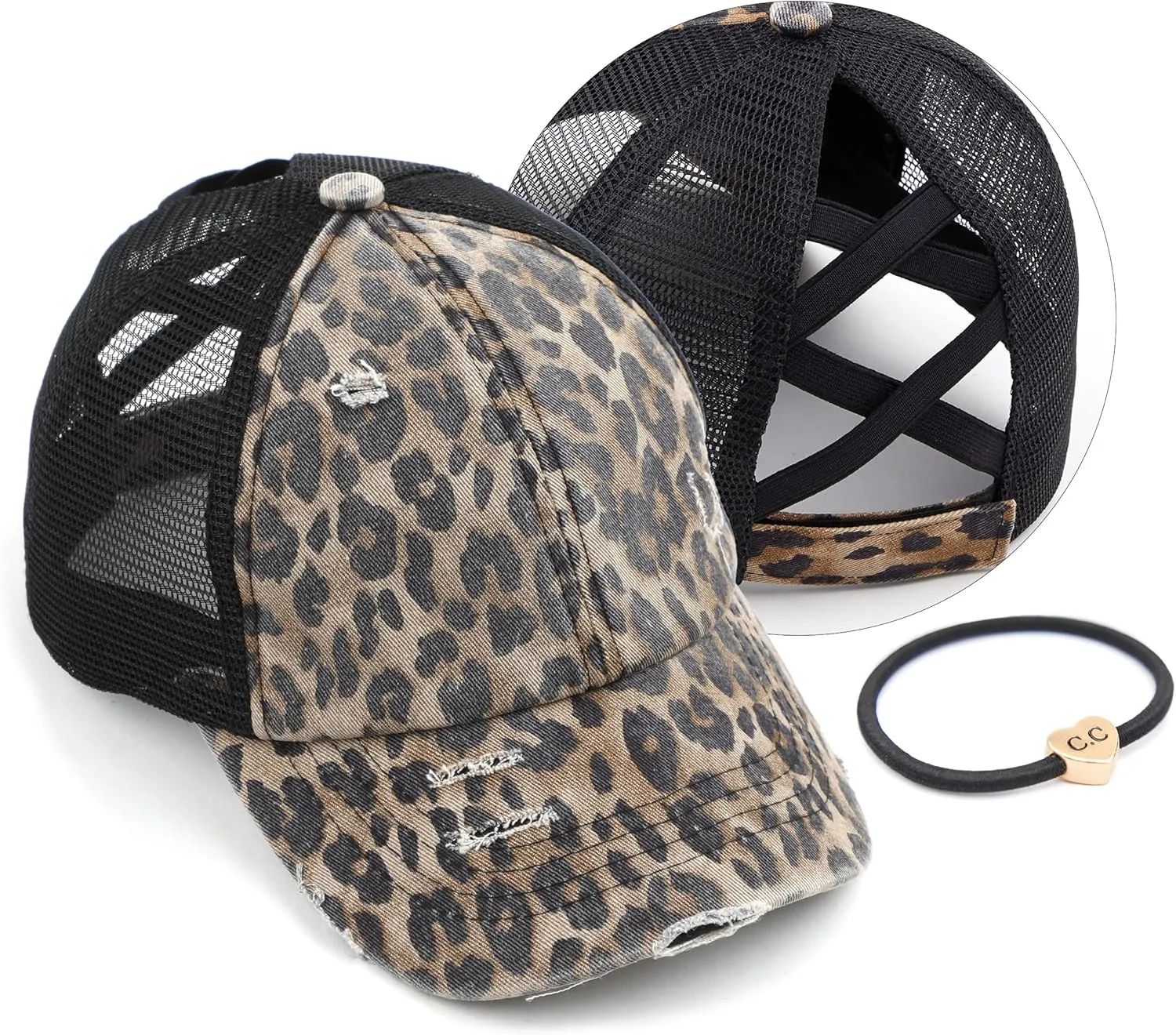 C.C Ponycap Messy High Bun Ponytail Adjustable Glitter Mesh Trucker Baseball Cap