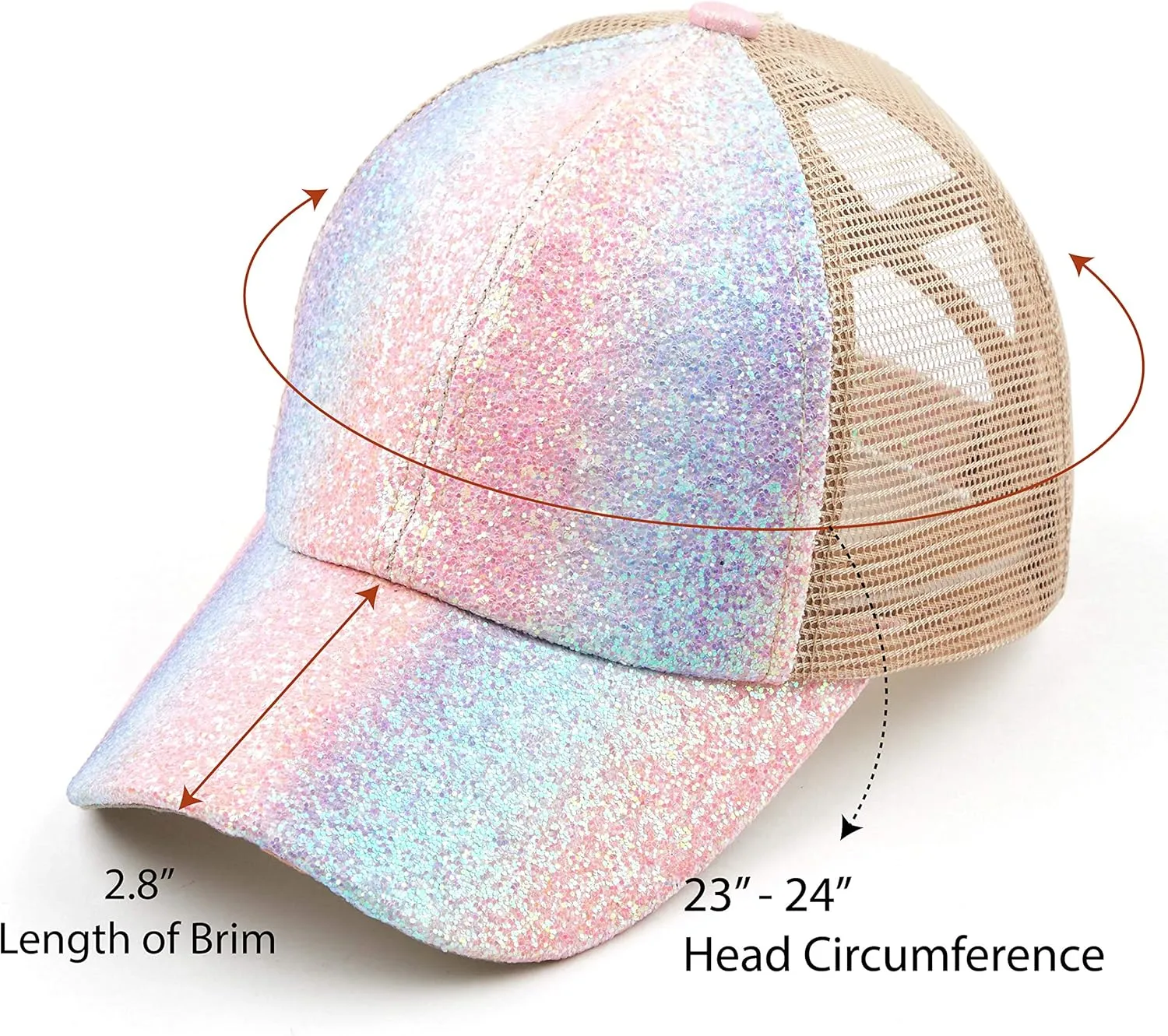 C.C Ponycap Messy High Bun Ponytail Adjustable Glitter Mesh Trucker Baseball Cap
