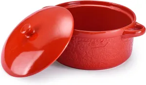 Ceramic Casserole Dish - Baking Dish Bowl Oven Safe With Lid and Handles - Covered Glass Cookware Essential for Kitchen - For Baking Dessert and Brownies, Soup - Round Bakeware for Serving Dishes