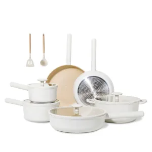 Ceramic Cookware Sets, Pots And Pans Set Non Stick, Healthy Induction Kitchen Cooking Set With Removable Handles, Stackable Pots Pans, Oven Safe, PFOA,PFOS Free, Beige