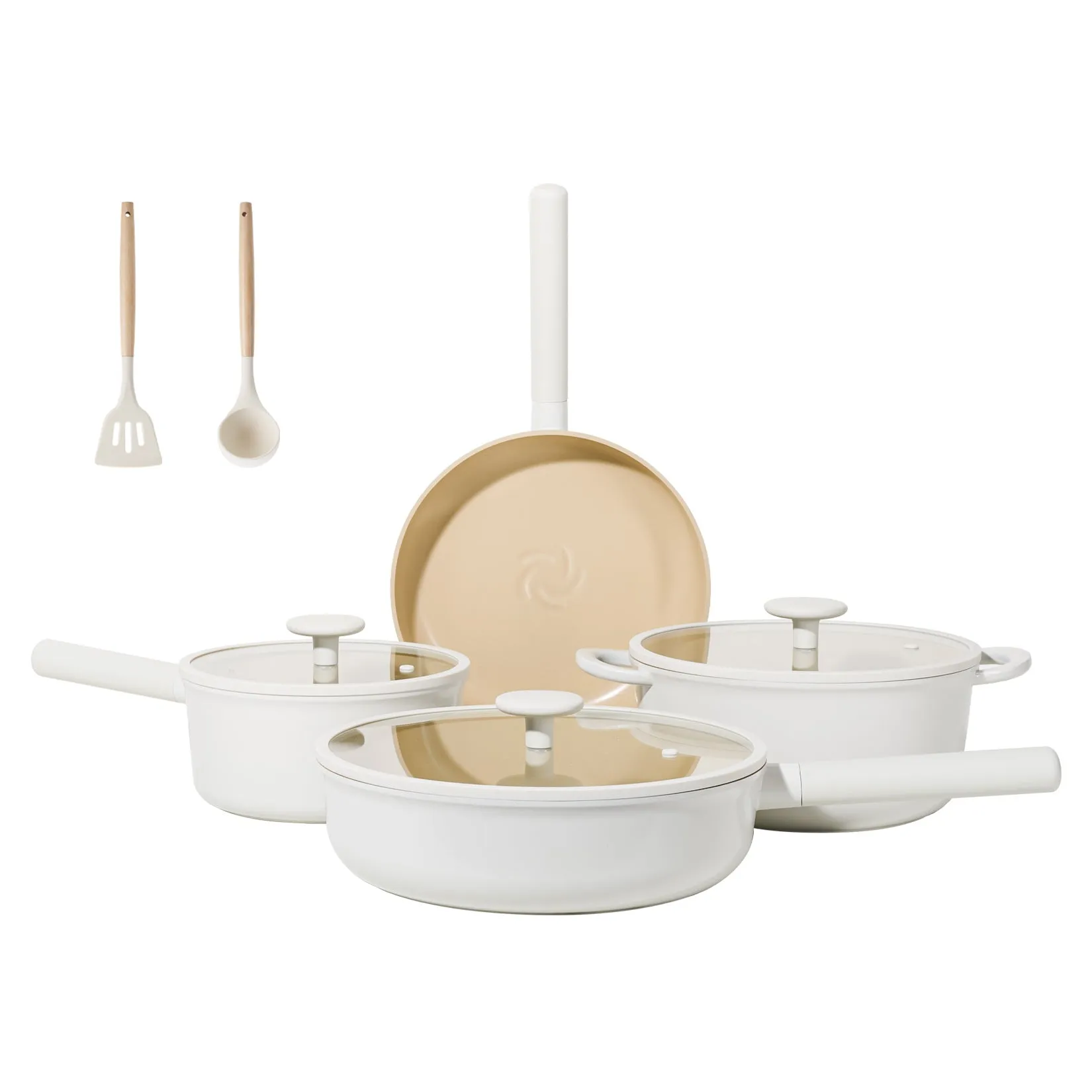Ceramic Cookware Sets, Pots And Pans Set Non Stick, Healthy Induction Kitchen Cooking Set With Removable Handles, Stackable Pots Pans, Oven Safe, PFOA,PFOS Free, Beige