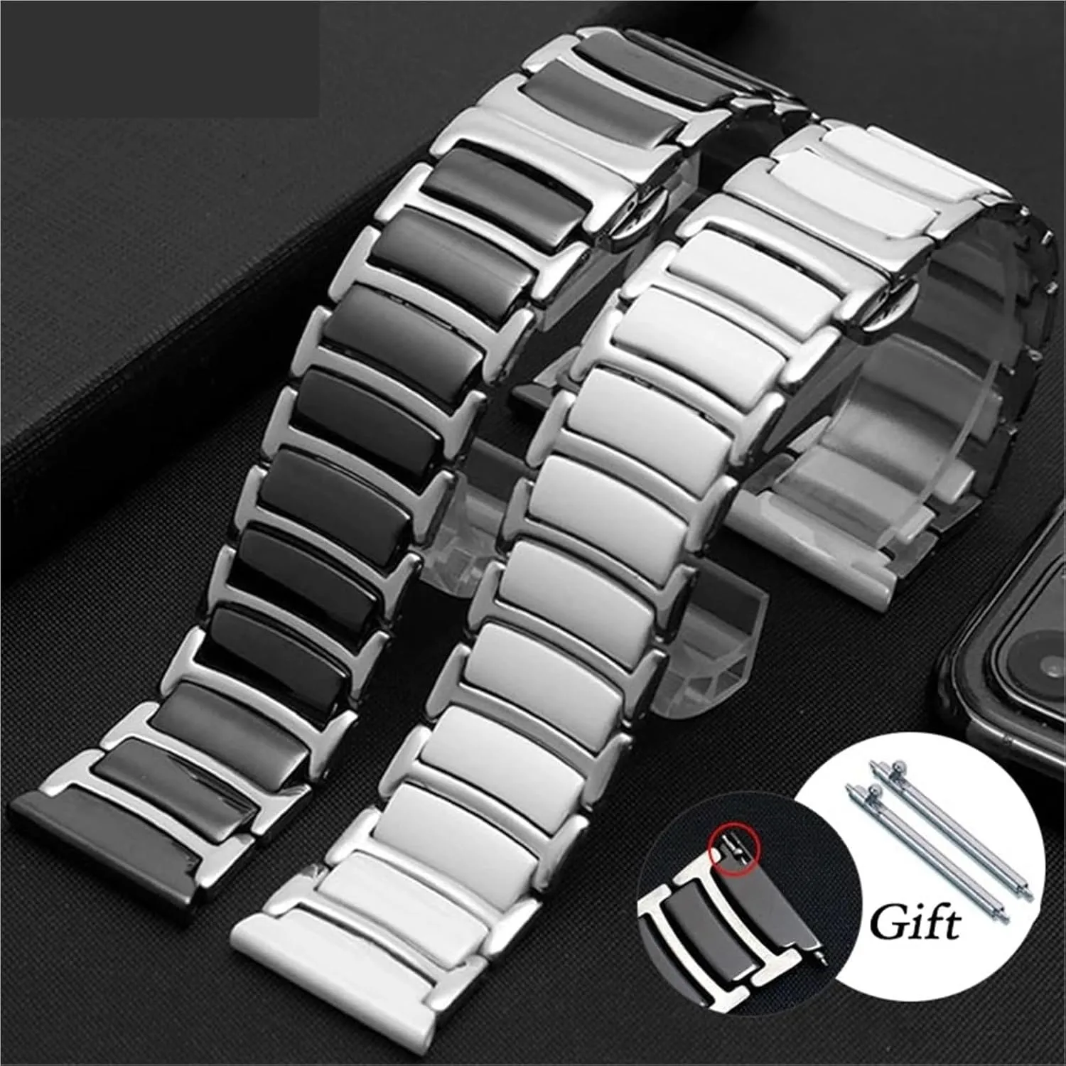 Ceramic Watch Strap 18mm 20mm 22mm Bracelet Quick Release Stainless Steel Watch Bands Universal Adjustable
