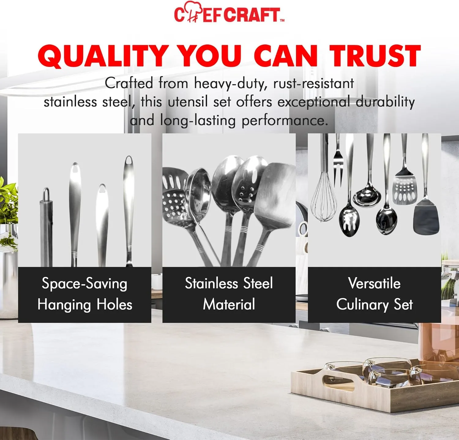 Chef Craft Select Kitchen Tool and Utensil Set, 6 Piece Set, Stainless Steel