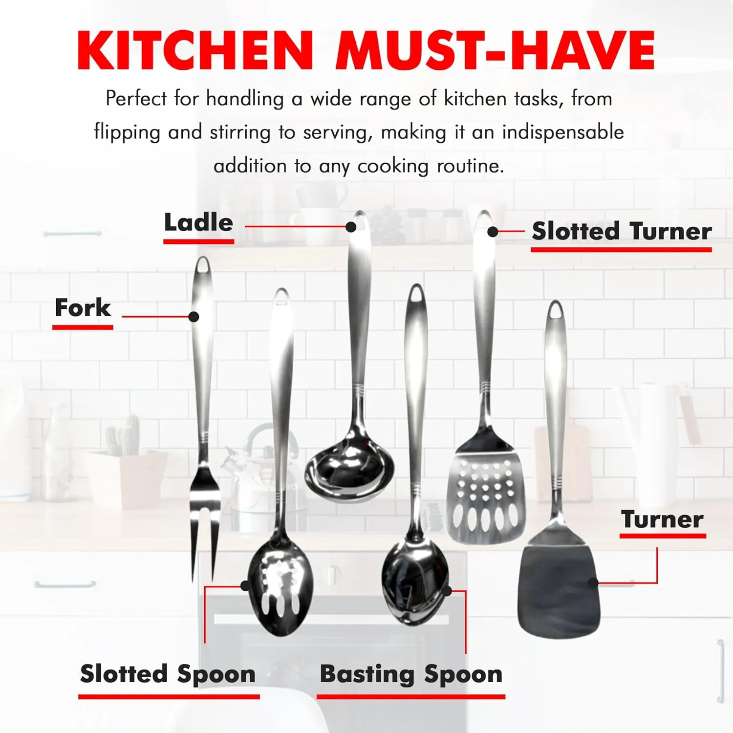 Chef Craft Select Kitchen Tool and Utensil Set, 6 Piece Set, Stainless Steel