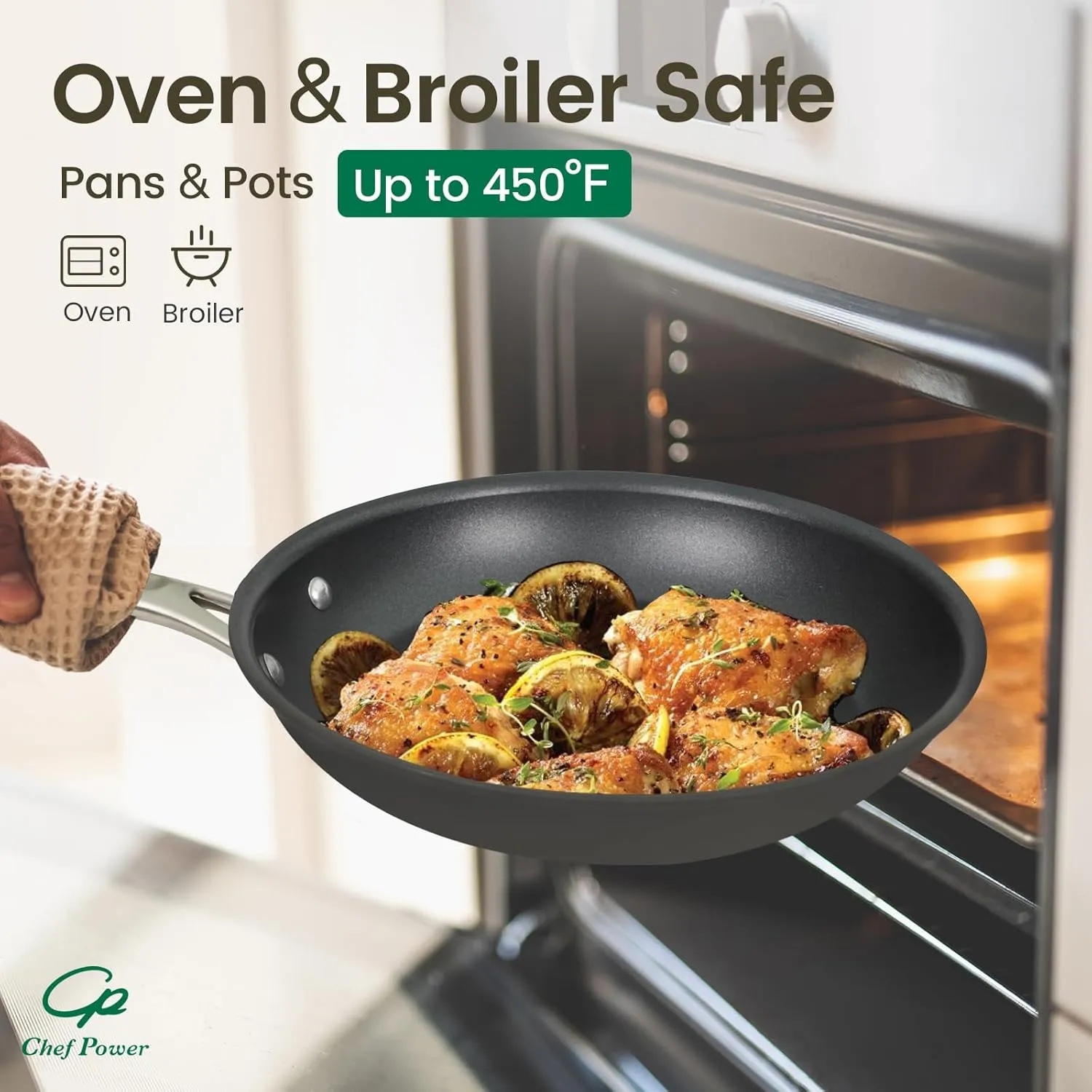 Chef Power Hard Anodized Nonstick Cookware Sets 10 Piece with Stainless Steel Handle, Pots and Pans Set Non Stick, Kitchen Induction Cooking Sets, Dishwasher Safe, Oven Safe, Essential