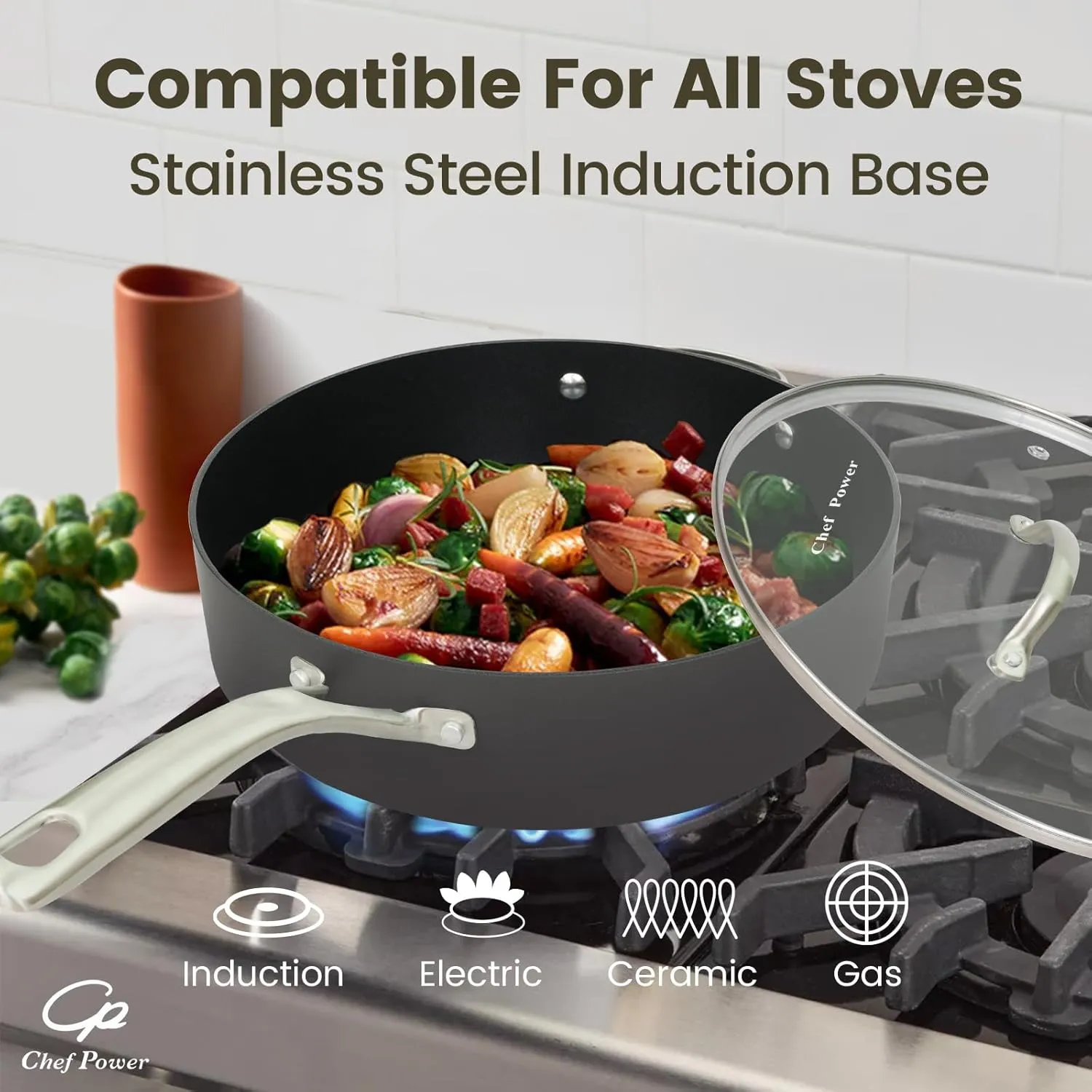 Chef Power Hard Anodized Nonstick Cookware Sets 10 Piece with Stainless Steel Handle, Pots and Pans Set Non Stick, Kitchen Induction Cooking Sets, Dishwasher Safe, Oven Safe, Essential