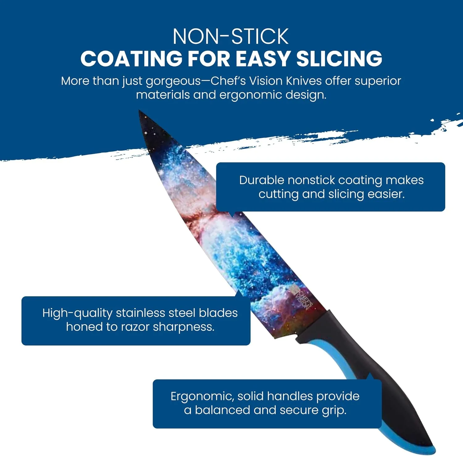 CHEF'S VISION Cosmos Knife Set - 6-Piece Stainless Steel Cutting Knives Set for Kitchen with Vibrant Cosmos Design - Great House Warming Gift for Women or Men - Unique Kitchen Knife Set Gift