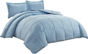 Chezmoi Collection 3-Piece Down Alternative Comforter Set - Lightweight All Seasons Luxurious Brushed Microfiber Comforter (Oversized King, Chambray Blue)