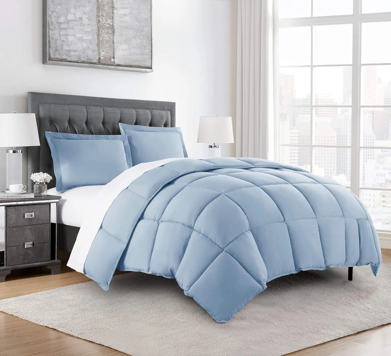 Chezmoi Collection 3-Piece Down Alternative Comforter Set - Lightweight All Seasons Luxurious Brushed Microfiber Comforter (Oversized King, Chambray Blue)