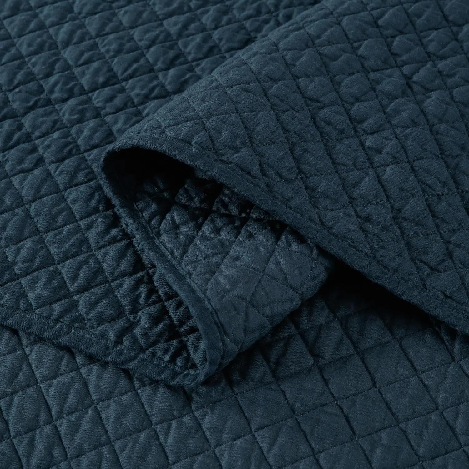 Chezmoi Collection Avon 3-Piece Dark Blue Quilt Set Queen Size - Soft Washed 100% Cotton Diamond Stitch Quilted Lightweight Bedspread for All Season