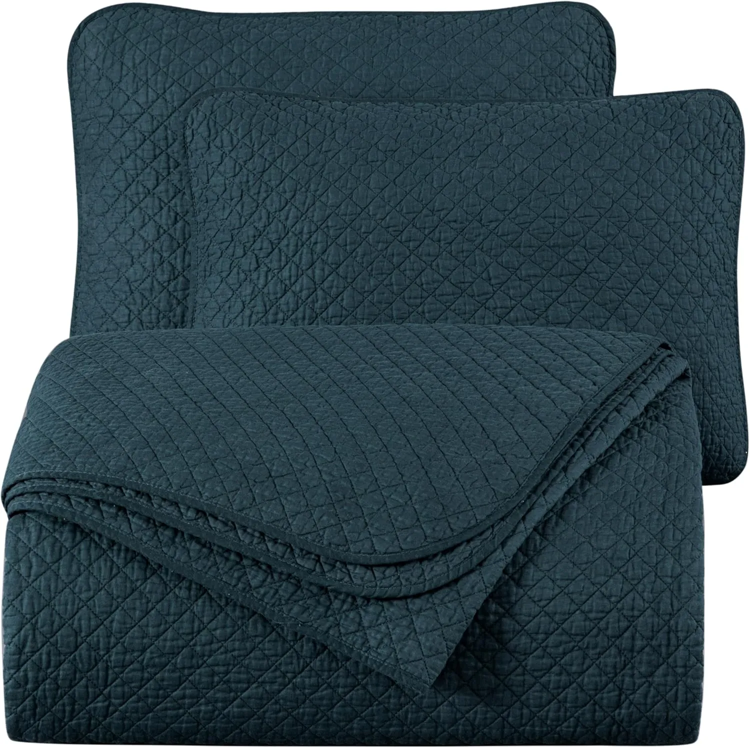 Chezmoi Collection Avon 3-Piece Dark Blue Quilt Set Queen Size - Soft Washed 100% Cotton Diamond Stitch Quilted Lightweight Bedspread for All Season