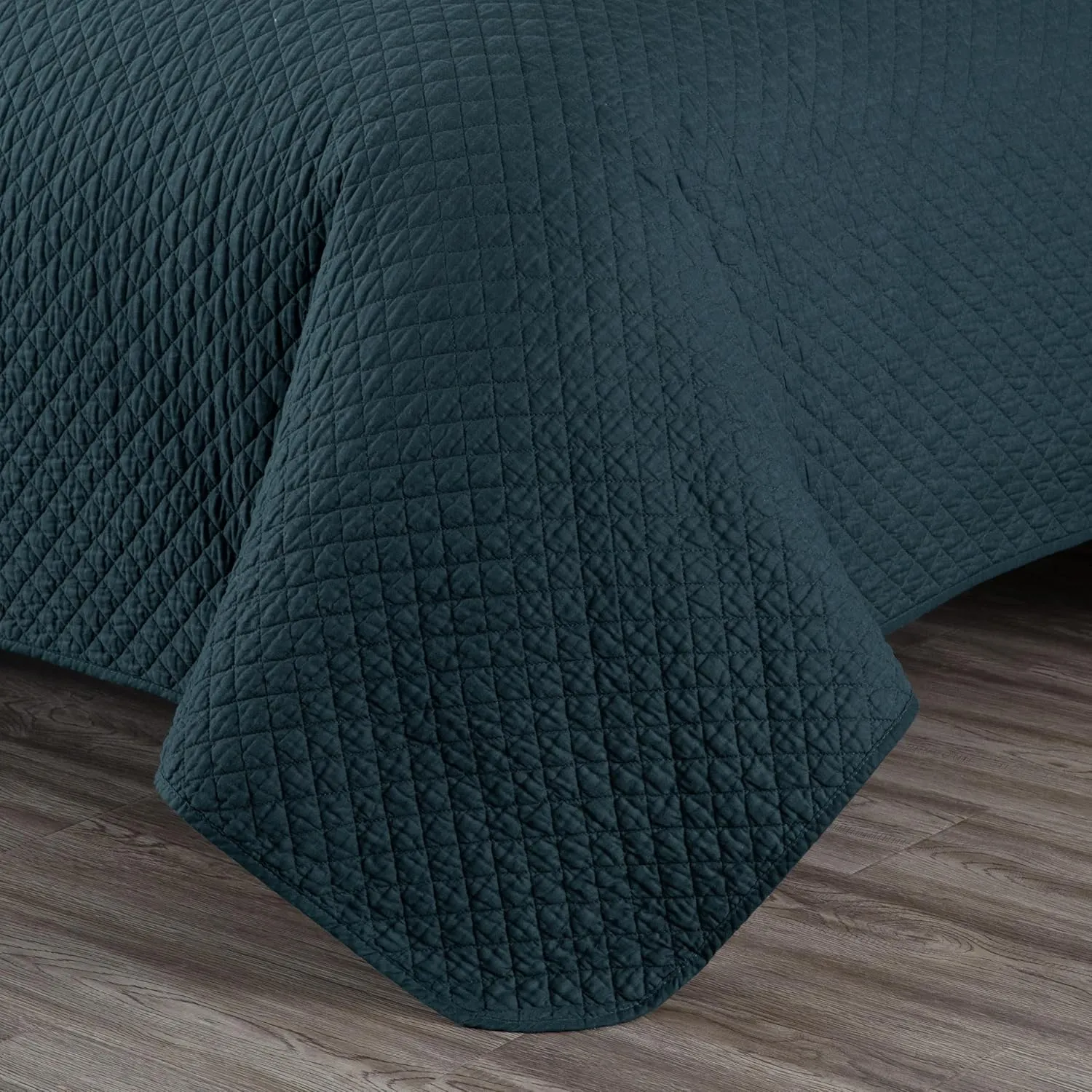 Chezmoi Collection Avon 3-Piece Dark Blue Quilt Set Queen Size - Soft Washed 100% Cotton Diamond Stitch Quilted Lightweight Bedspread for All Season