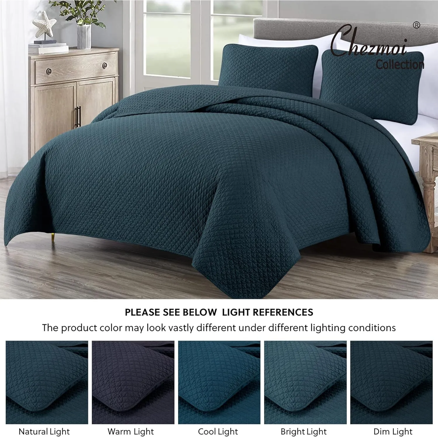 Chezmoi Collection Avon 3-Piece Dark Blue Quilt Set Queen Size - Soft Washed 100% Cotton Diamond Stitch Quilted Lightweight Bedspread for All Season