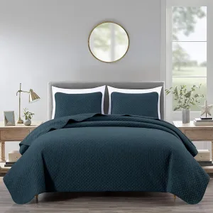 Chezmoi Collection Avon 3-Piece Dark Blue Quilt Set Queen Size - Soft Washed 100% Cotton Diamond Stitch Quilted Lightweight Bedspread for All Season